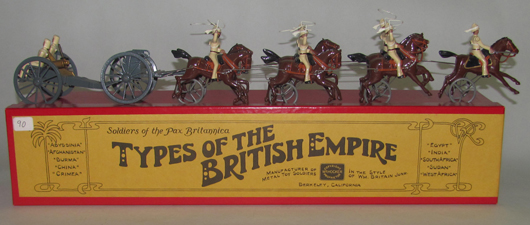 Hocker: Bengal Horse Artillery in action Set no. 49/29, 11 pieces.  Estimate: $200-$250. Image courtesy of Old Toy Soldier Auctions.